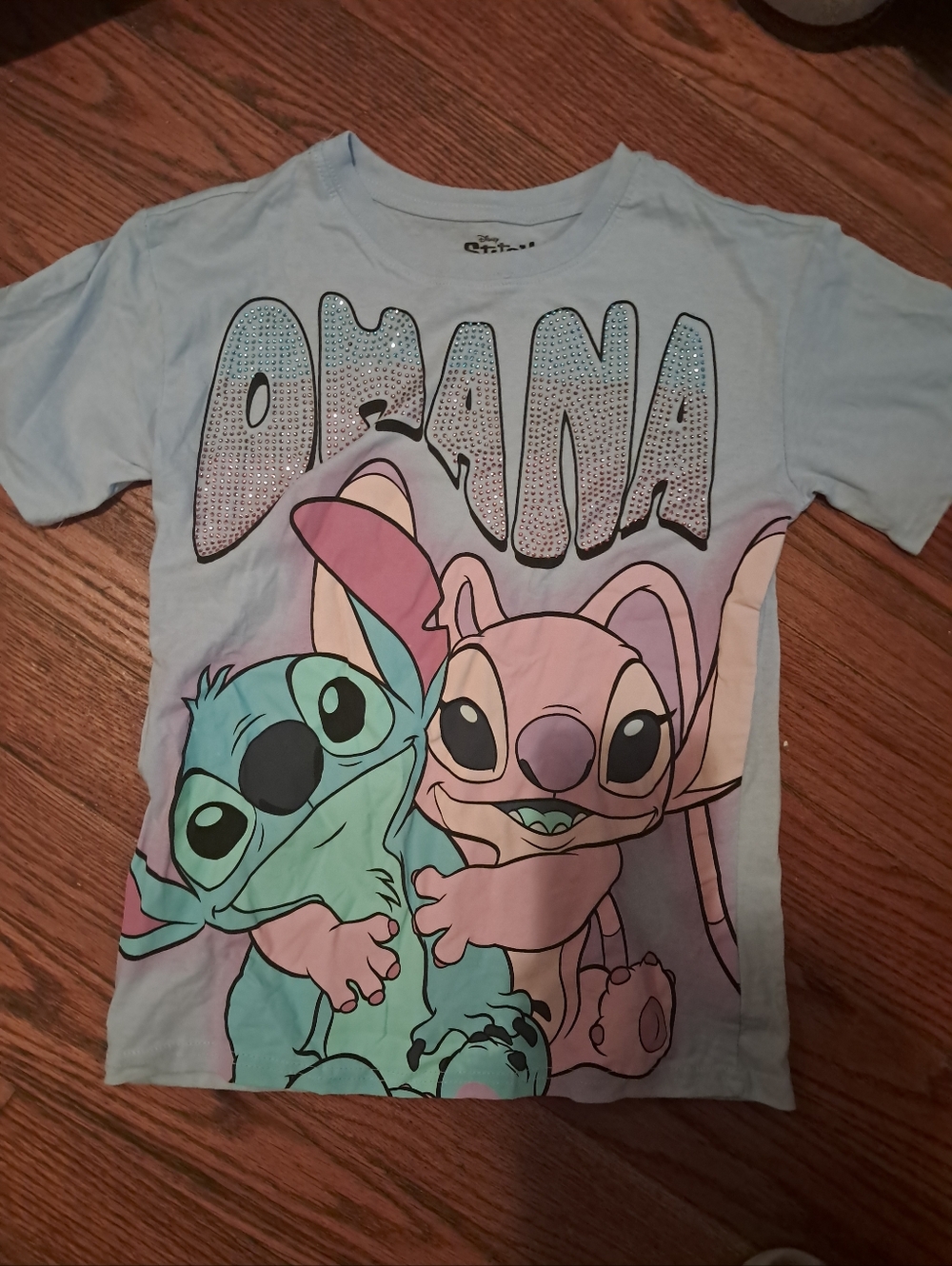 Disney Lilo & Stitch Tee in Light Blue with Pink & Teal Rhinestones